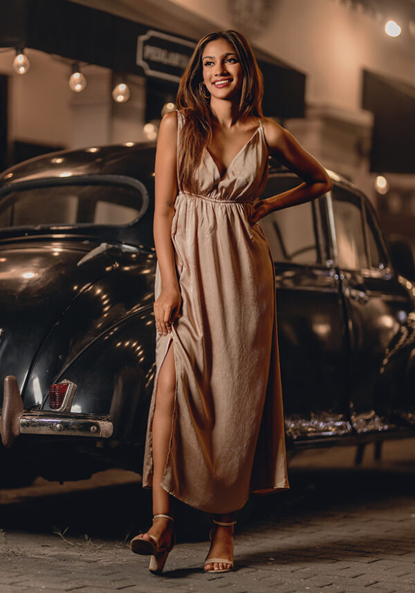 TIFFINI BROWN GOLD DRESS