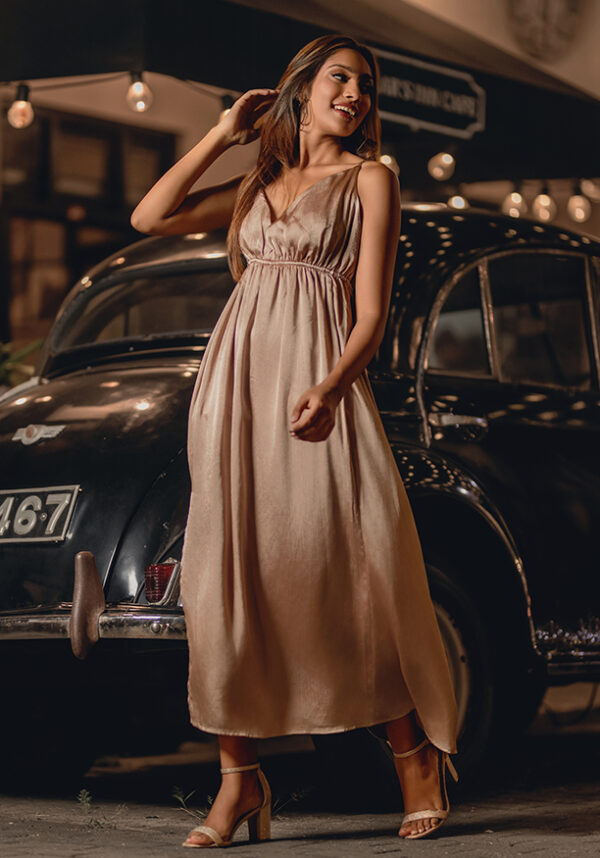 TIFFINI BROWN GOLD DRESS