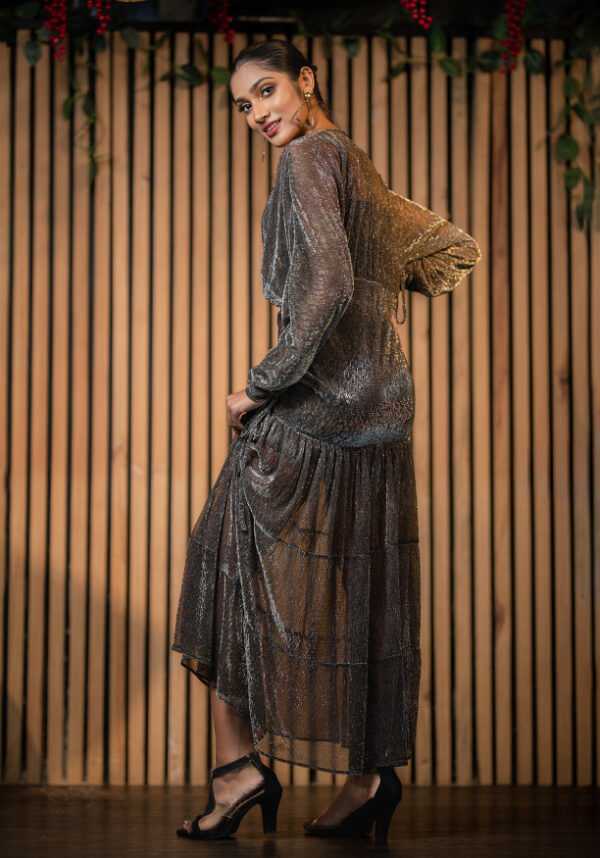 AUBREY GATHERED SLEEVE BLACK DRESS