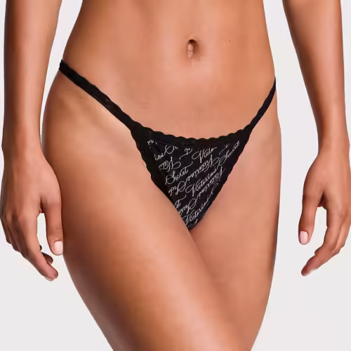 Lace-Trim Cotton V-String Panty