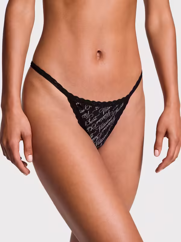 Lace-Trim Cotton V-String Panty