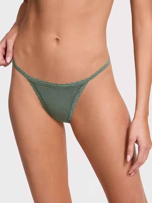 Lace-Trim Cotton V-String Panty