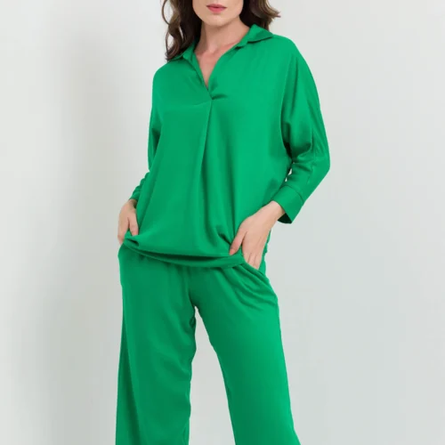 Dolman Sleeve Blouse With Collar