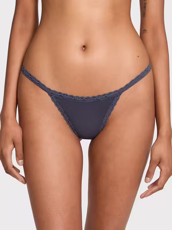 Lace-Trim Cotton V-String Panty