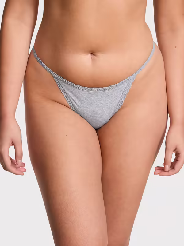 Lace-Trim Cotton V-String Panty