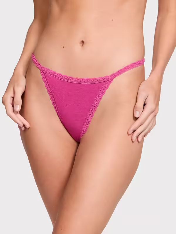 Lace-Trim Cotton V-String Panty