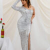 ANASTASIA SILVER ONE SHOULDER DRESS