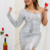 ANASTASIA SILVER ONE SHOULDER DRESS