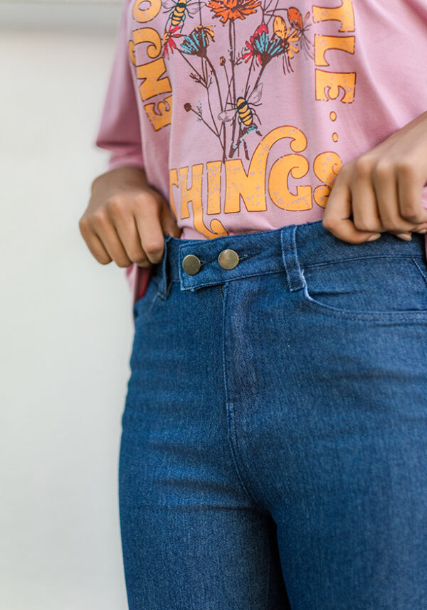 Tara Dark Blue Two Buttoned Bell Pant