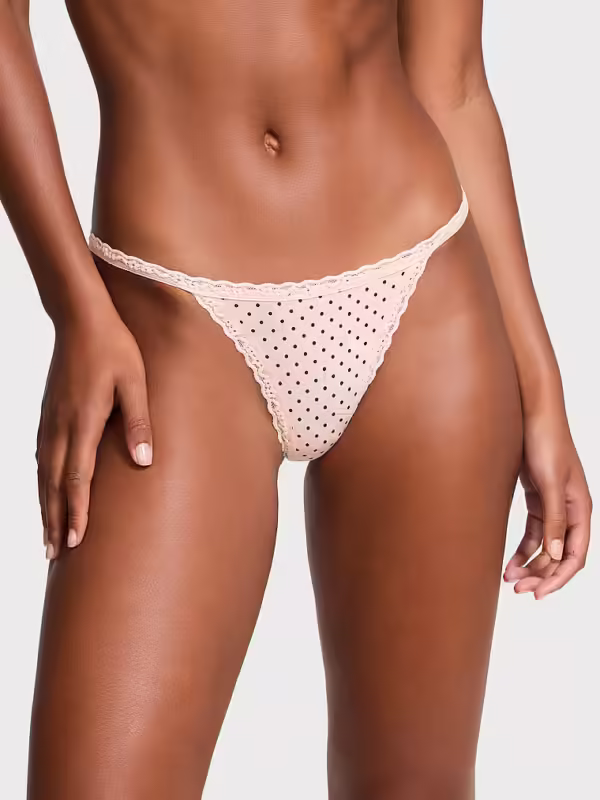 Lace-Trim Cotton V-String Panty