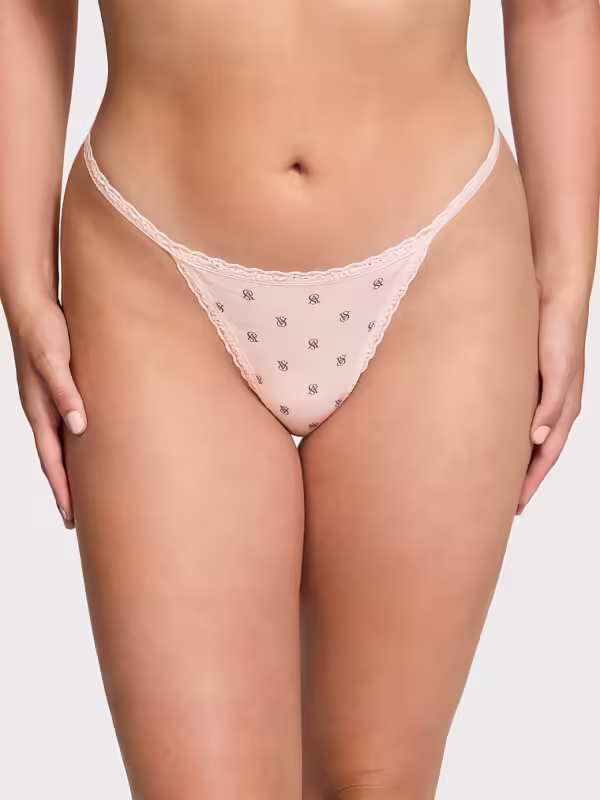Lace-Trim Cotton V-String Panty