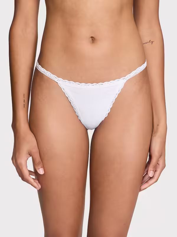 Lace-Trim Cotton V-String Panty