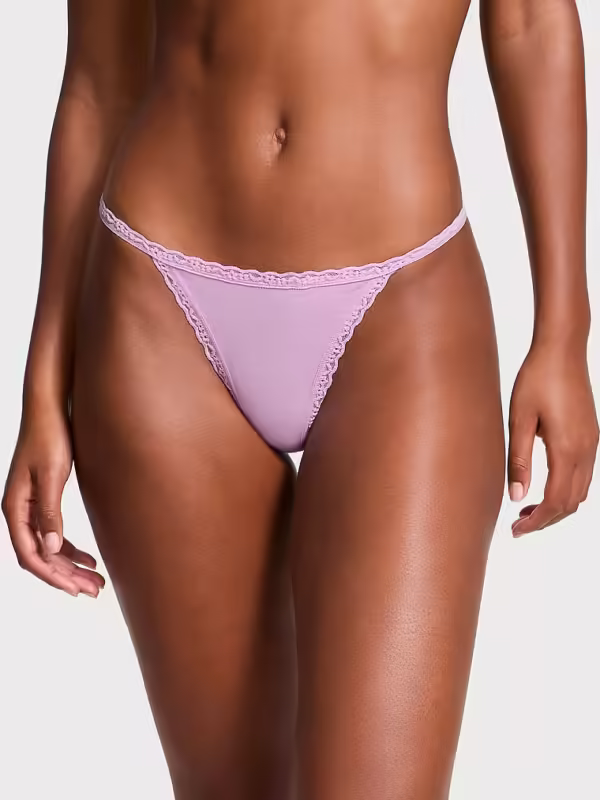 Lace-Trim Cotton V-String Panty