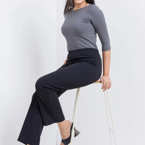 Three Quarter Sleeve Blouse With Round Neck